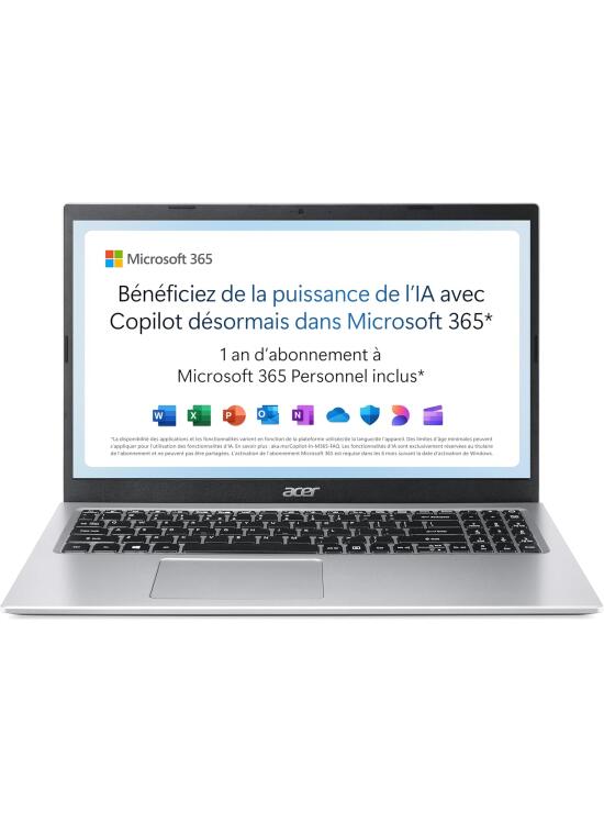 Acer Aspire 1 A115-32-C3AK - Ordenador Portátil Computadora (15,6 pulgadas, Full HD, Intel Celeron N4500, RAM de 4 GB, 128 GB eMMC, Intel UHD Graphics, Windows 11), Teclado AZERTY (Francés)