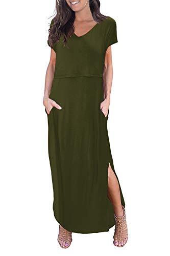 Smallshow Vestido De Lactancia para Mujer Vestido Largo Split Dress De Maternidad Army Green M