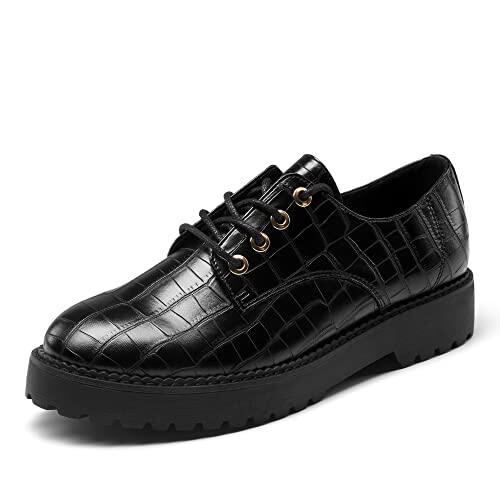 DREAM PAIRS Oxford Zapatos de Cordones Mujer Zapatos Planos Mujer Negro/COCODRILO SDOX2202W-E Talla 40 (EUR)