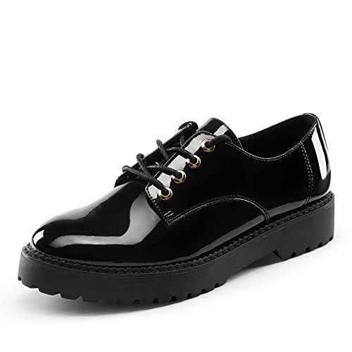 DREAM PAIRS Oxford Zapatos de Cordones Mujer Zapatos Planos Mujer Negro/Pat SDOX2202W-E Talla 39 (EUR)