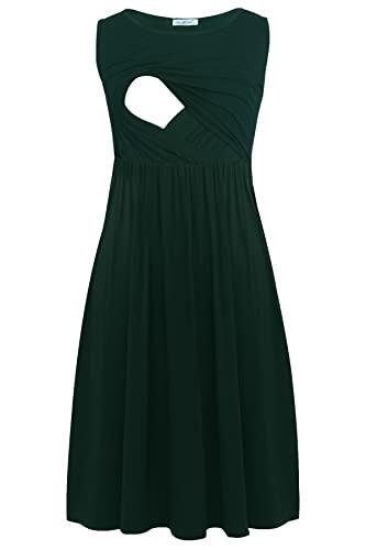 Smallshow Mujer Vestido de Lactancia de Maternidad, en Capas, con Bolsillos Deep Green XX-Large