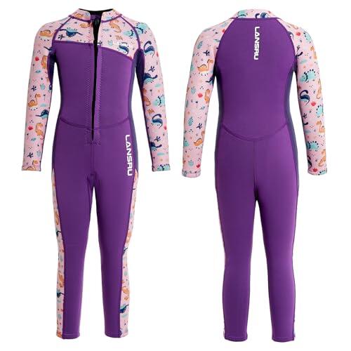 Lansru Traje de neopreno para niños de 3 mm, UPF50+ de neopreno, protección larga contra quemaduras solares, cómoda cremallera frontal, perfecto para clases de natación