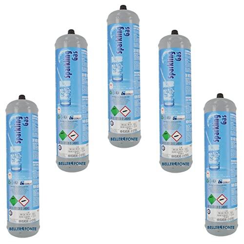 Bellerofonte 5 Bombonas Co2 600 gr desechables casquillo M11 x 1 Contenedor de acero, presión interna de 60 bar a 28 ° C CO2 Alimentos E290 para gasear agua y bebidas en general o pelar cerveza.