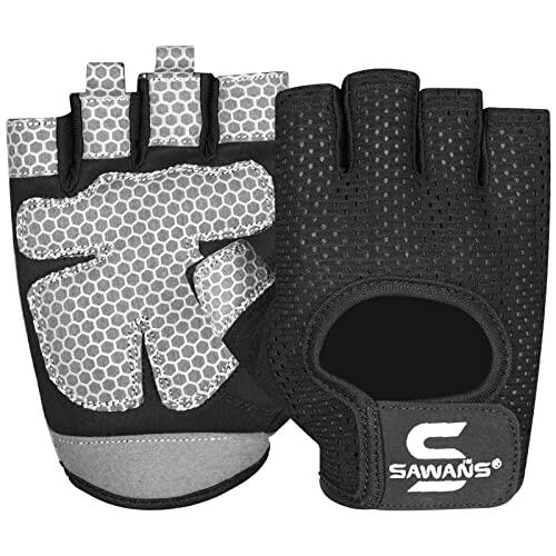 SAWANS Guantes de Gimnasio para Hombre y Mujer, Guantes Transpirables para Mujer, de Silicona Antideslizante, protección de la Palma, para Entrenamiento, Ciclismo, tracciones, etc (Negro, S)