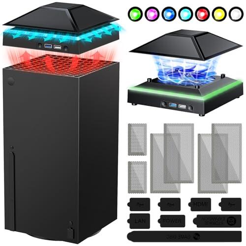Ventilador de refrigeración RGB Mejorado para Xbox Series X con Filtro de Cubierta Antipolvo, Accesorios de Sistema de refrigeración de luz LED Colorida con Ventilador de Velocidad Ajustable de 3