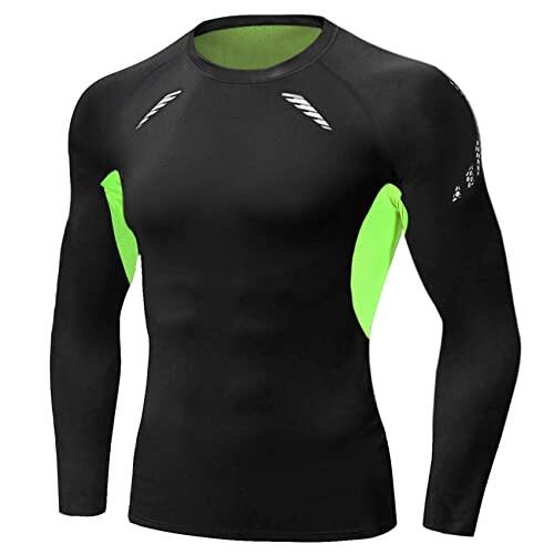 Terecey Camiseta de Compresión de Manga Larga para Hombre, Camiseta Deportiva de Hombre Transpirable, Ropa Running Hombres Camisa de Compresión Cuello Redondo