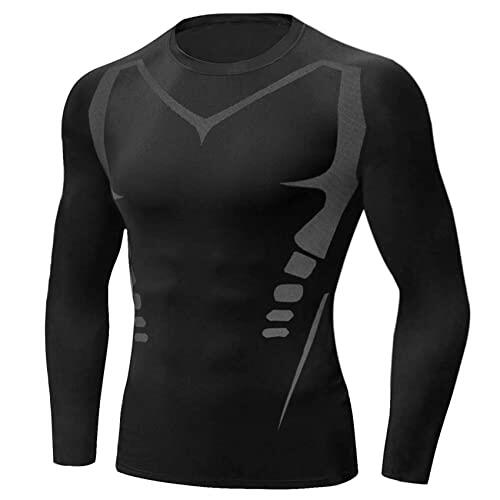 Terecey Camiseta de Compresión de Manga Larga para Hombre, Camiseta Deportiva de Hombre Transpirable, Ropa Running Hombres Camisa de Compresión Cuello Redondo