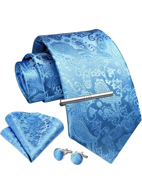 Enlision 9CM Corbata Paisley Corbata Pañuelo Bolsillo Corbatas y Gemelos Corbata Clip Conjunto para Hombre