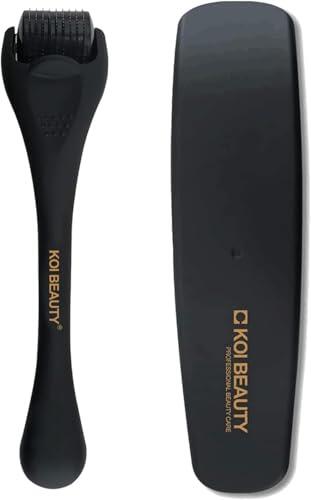 KOI BEAUTY Derma Roller 0.5 Para La barba y el cabello crecen, 540 agujas de titanio, Profesiona Microneedling Roller para hombres y mujeres, Negro mate barba Roller, Microneedle Roller