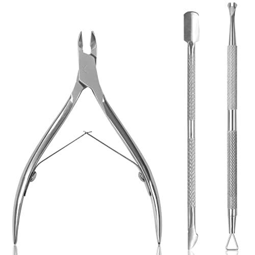 Sularpek Corta Cuticulas con Empujador de Cutículas, 3PCS Empujador de Cuticulas, Empujador de Cuticulas Para Cutículas y Herramienta de Cortador de Cutículas para Las Uñas de Dedos de Manos y Pies…