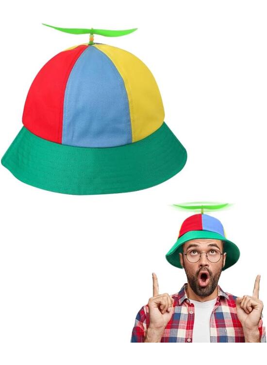 SIEBOLD Sombrero de Hélice Sombrero de Pescador Niños Helicóptero Hélice Gorras de Arco Iris Sombrero Colorido con hélice Fluorescente para Apto para Adultos y Niños（57cm）