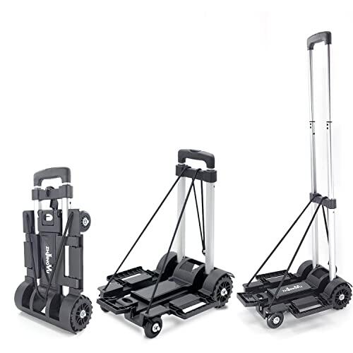 ZHJINGYU Carretilla Plegable Aluminio Ligera 45KG - 4 Ruedas + Mástil Telescópico - Estructura Estable - Ideal para Equipaje, Mercado & Transporte Pesado