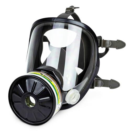Máscara de Gas Completa Respirador RHINO RH-7011B (ABEK2P3R) Reutilizable para Vapores Orgánicos, Inorgánicos, Gases Ácidos, Amoníaco, Fumigar, Pintura | Proteccion Respiratoria, Filtro y Guantes