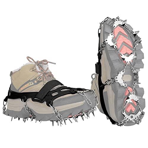 BLUEVER Crampones, 32 Dientes Tacos de Hielo Tracción Antideslizante Empuñaduras de Nieve para Botas Zapatos para Caminar, Senderismo, Escalada, Pesca y Montañismo