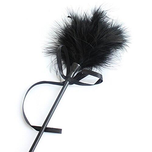 Black Whip Feather Tickler estimulante de cuero látigo
