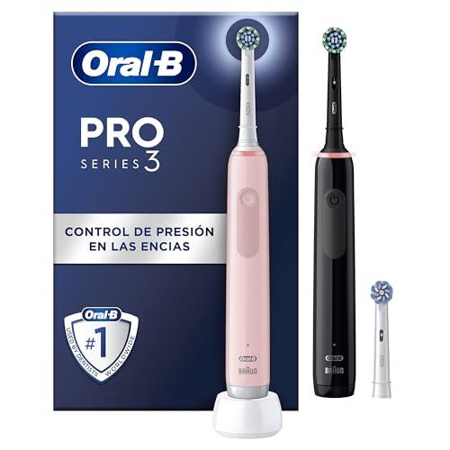 Oral-B Pro 3 3900N Cepillos de Dientes Eléctricos, Negro y Rosa, Pack de 2 | con Mango Recargable Y 3 Cabezales de Recambio, 3 Modos de Cepillado con Modo Sensible, Temporizador, Diseñado por Braun