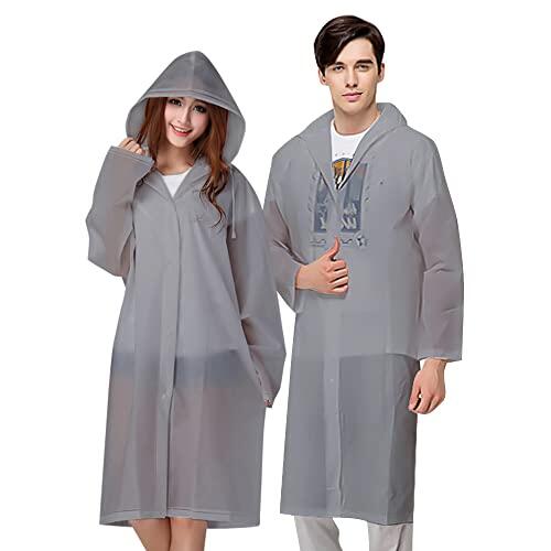 Vicloon Chubasqueros Impermeable, 2 de Paquete Poncho de Lluvia Impermeable Reutilizable con Capucha y Mangas, Unisex EVA Poncho para Viajes, Excursionismo y Exteriores (A-gris-2pcs)