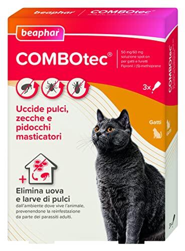 Beaphar Combotec - Antiparasitario para gatos, protege de pulgas, garrapatas, huevos, larvas y también la casa – en paquete de 3 pipetas