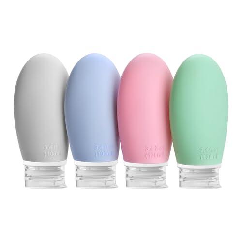 Opret Botes Viaje Rellenables 100ml 4 Piezas, Botellas de Viaje Silicona para Gel y Champu, Botes Viaje a Prueba de Fugas para Gel, Champús, Lociones y Artículos de Tocador, FDA Certificado Sin BPA