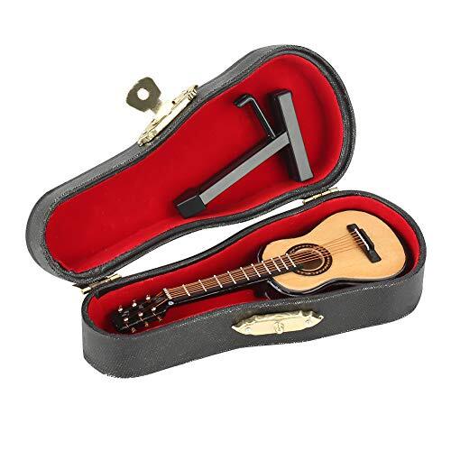 Guitarra en Miniatura de Madera con Soporte, Modelo De Guitarra,Modelo de guitarra de madera en miniatura, Mini adornos musicales artesanales, decoración del hogar