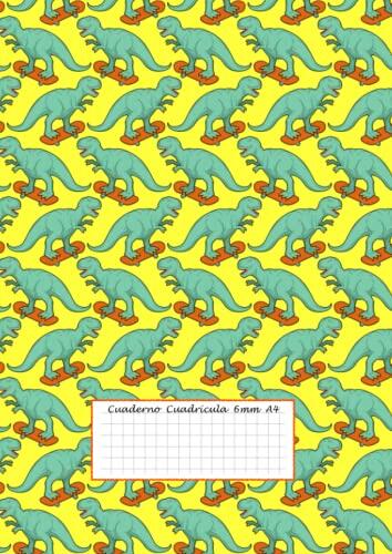 Cuaderno Cuadrícula 6mm A4: Cuaderno A4 Cuadriculado 6x6, 100 Páginas. Libreta con portada de Dinosaurio tapa blanda