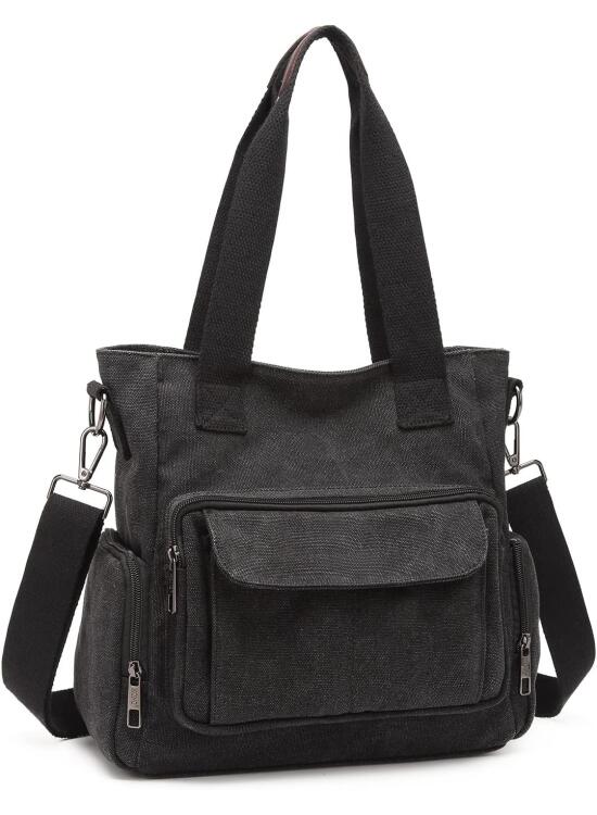 Kono Bolso de Lona para Mujer, Bolso Tote Grande con Múltiples Bolsillos, Bolso de Hombro Estilo Vintage con Correa Ajustable para Diario, Trabajo y Viaje
