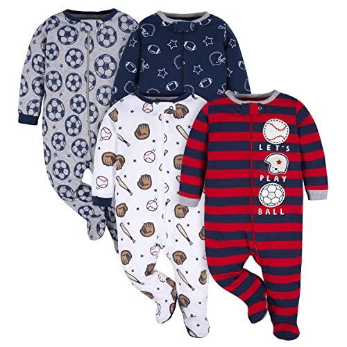 Gerber - Mamelucos con pies para dormir y jugar para bebé niño, paquete de 4 unidades