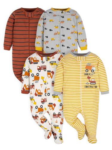 Gerber - Mamelucos con pies para dormir y jugar para bebé niño, paquete de 4 unidades