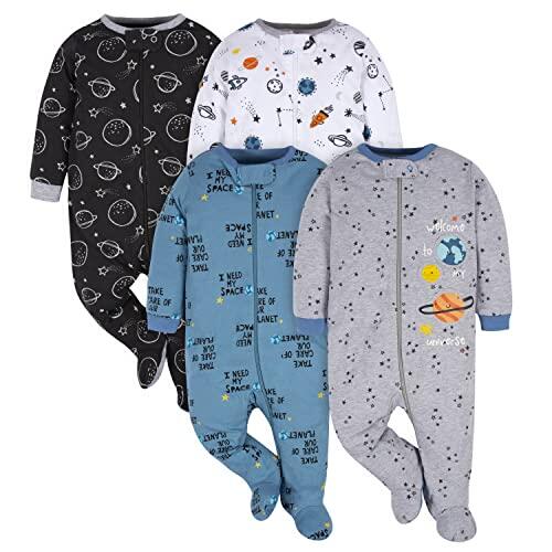 Gerber - Mamelucos con pies para dormir y jugar para bebé niño, paquete de 4 unidades