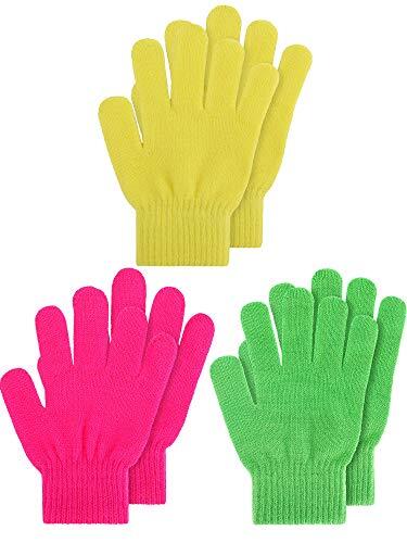 Geyoga 3 Pares Guantes de Punto de Invierno Elásticos Suave Tejidos Térmicos de Niño Regalo Fiesta (Brillante, S)