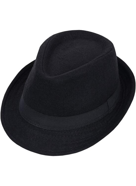 Happyupcity Sombrero de gángster estructurado de Manhattan para hombre, estilo fedora de Jazz, sombrero plano para caballeros