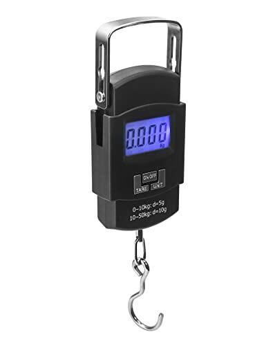 QWORK® 50 kg Báscula digital básculas, bascula maletas, balanza maletas viaje, perfecta para medir pescado, equipaje, vida familiar, pilas no incluidas