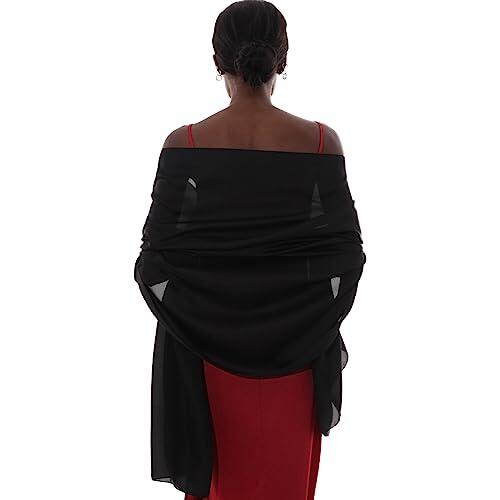 PIOYMEYA Chal Negro Mujer Fiesta Estola Foulard Fular Boda Ligero Pashmina Bufanda Pañuelos para Vestido Noche
