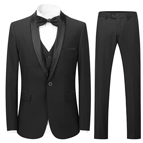 Sliktaa - Traje de 3 piezas para hombre, elegante, clásico, slim fit, para reuniones de negocios, bodas, bailes y uso diario, L