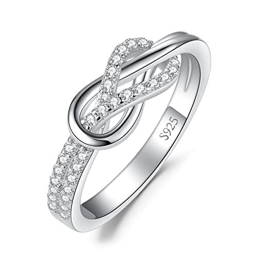 JewelryPalace Infinito Doble Nudo Anillo Plata Mujer Plata de Ley 925, Anillo de Compromiso Sencillo con Circonita Diamante Simulado, Anillos Niña Promesa Elegantes con Piedra, Conjunto Joyas Mujer 14