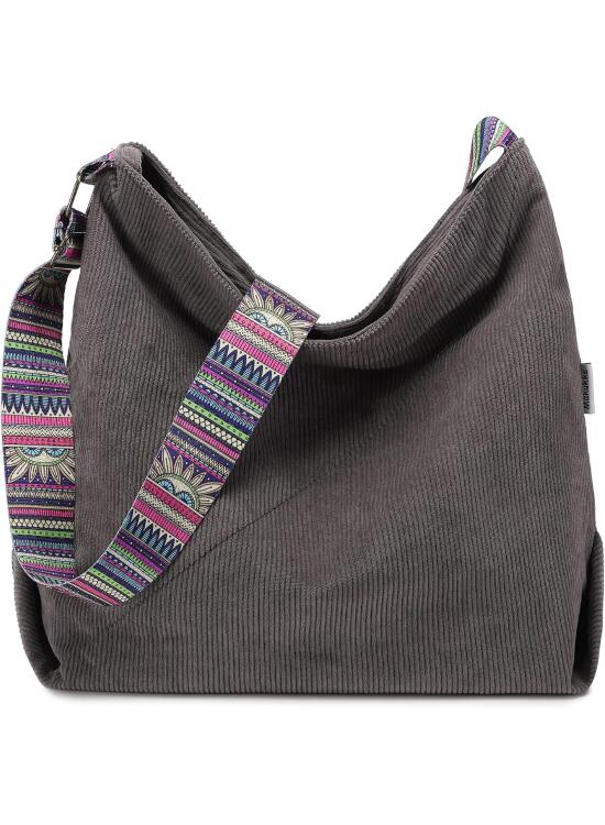 Makukke Bolso bandolera para mujer, bolso de pana grande, bolso de la compra, bolso cruzado, informal, para escuela, oficina, trabajo, viajes, excursiones, compras