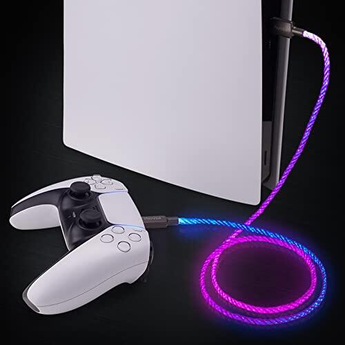 playvital Cable USB-C LED para ps5 Mandos y Switch Pro | Cable de Carga y Datos, Luz LED, Compatible con Xbox Core y Elite Series 2, Longitud 3.28FT