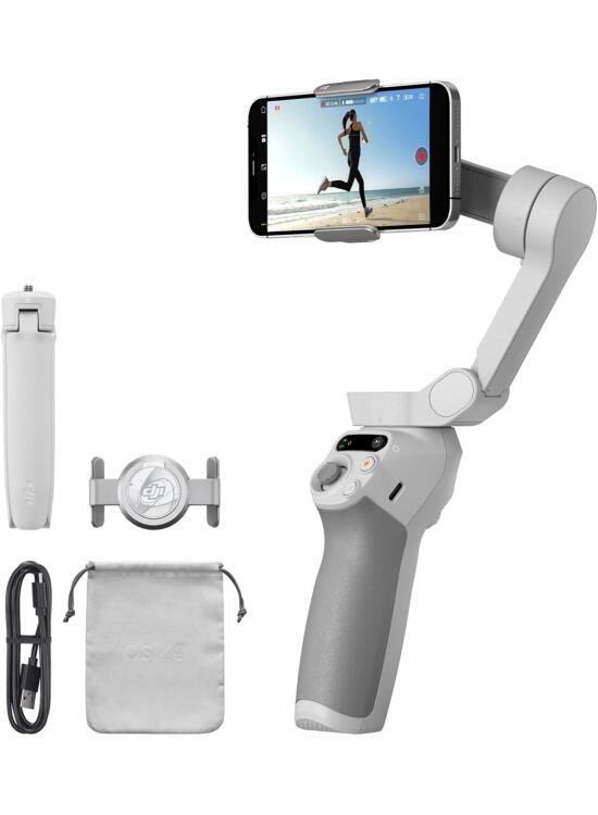 DJI, Estabilizador inteligente Osmo Mobile SE en tres ejes para teléfonos, portátil y plegable, brazo extensible integrado, para Android y iPhone con ShotGuides, para videoblogs, YouTube y TikTok