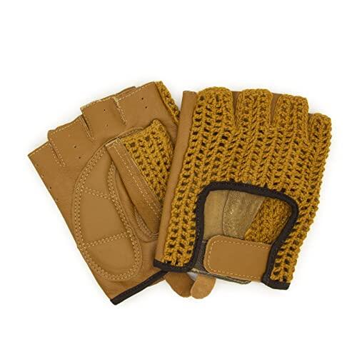 Guantes de cuero estilo retro vintage para automovilistas, guantes de conductor sin dedos, para bicicleta, marrón camel