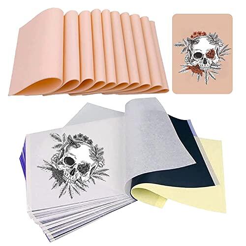 30 Piel Sintética Tatuajes Papel Set, Unihuby 10pcs Piel Tatuajes 20pcs Papel de Transferencia Pieles para Práctica Piel Falsa TatuajePapel Plantillas Tatuajes