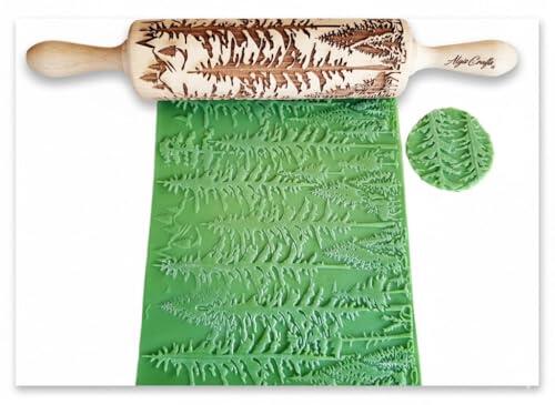 Rodillo con relieve BOSQUE. Rodillo para repostería casera y cerámica. Rodillo grabado con patrón de Algis Crafts