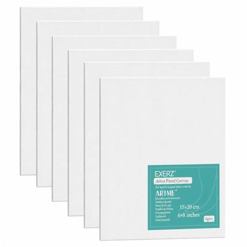 EXERZ 15x20cm Paneles de Lienzos 6 piezas - 0,3cm de Espesor/Lienzos 280GSM / 100% Algodón - Color Blanco/Triple Preparado/Libre de Acido/Hebra Media / - acrílicos & óleo