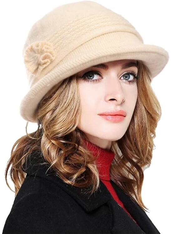 CheChury Gorro de Invierno Mujer Elegante Sombrero de Punto Gorras Mujer Vintage Lana Cloche Sombreros Vintage Gorro Francés Invierno Gorro de Punto Cálido Sombrero de Invierno Gorro Mujer Forro Polar