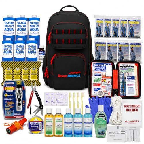 Ready America Kit profesional para 4 personas, mochila para 4 personas, mochila de 3 días, incluye kit de primeros auxilios, manta de supervivencia, bolsa portátil de preparación para desastres para