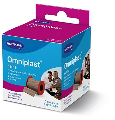 Omniplast, Esparadrapo de Tela Resistente, Pre-Tape para la Sujeción de Apósitos y Vendajes, Espadrapo Hipoalargénico y Resistente al Agua, Cinta Quirurgica, Tela Color Carne (5cm x 5m)