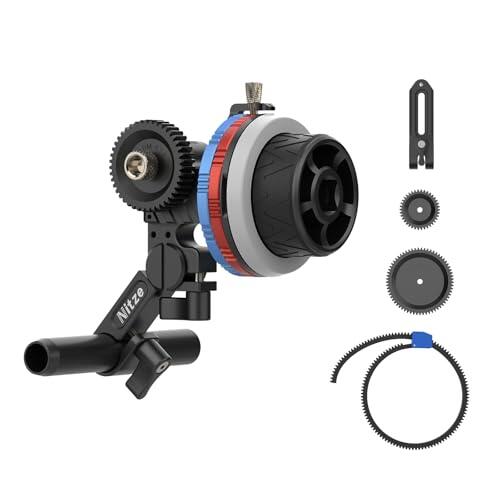 Nitze Mini Follow Focus Kit con 3 Drive Gears, Follow Focus con A/B Stops para DSLR Cámara con Varilla de 15 mm y Abrazadera de Varilla con Riel NATO para Sony A7 A9 FX3 FX30 GH5 S5 Jaula - MF15C
