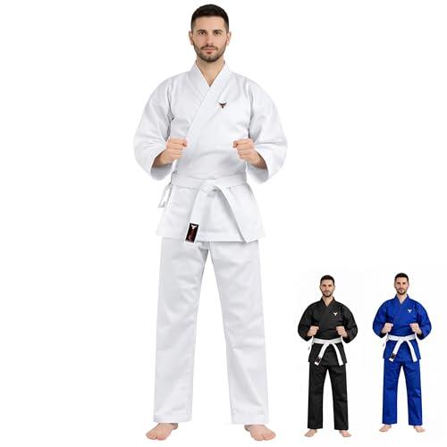 Mytra Fusion Karate Gi adulto con Cinturón – Traje de Entrenamiento de Artes Marciales 200 g para Hombre y Mujer– Uniforme de Karate para Estudiantes (Blanco, 6/190)