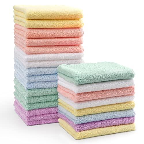 HOMEXCEL Paquete de 24 paños de microfibra de forro polar coral para bebé, toalla facial de baño para bebé, 7 x 9 pulgadas, extra absorbente y suave, paño para eructos y paños de lavado para recién