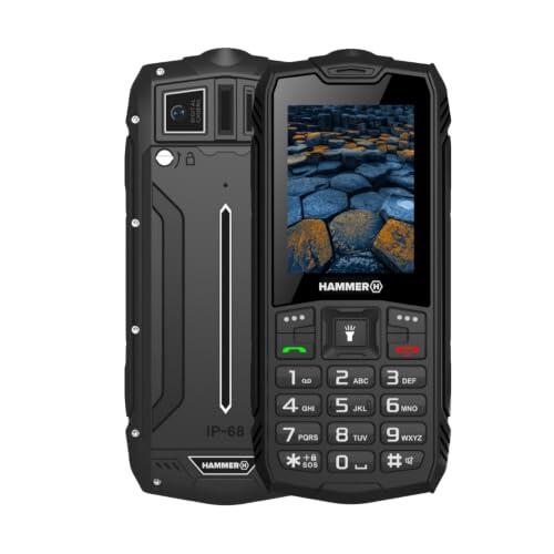 Hammer H Basalt, Robusto, Mega batería de 1800 mAh, 2.4", Resistente al Agua (IP68), a Prueba de Golpes, Linterna, Dual-SIM, Bluetooth, teléfono Celular con Botones Multitool, Negro