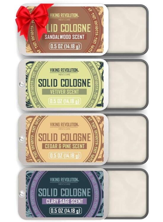Viking Revolution - Colonia Hombre - Perfume Sólido Hombre con Madera de Cedro, Salvia Esclarea, Vetiver, Sándalo - Regalo Hombre - Paquete de 4 x 14 g